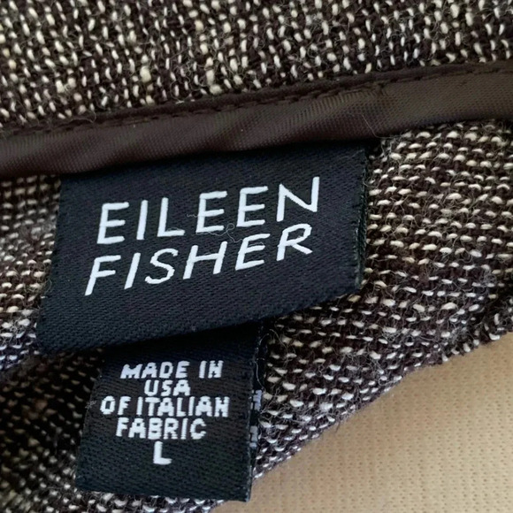 EILEEN FISHER Hopsack Weave Skirt Large Linen Rayon Brown Classic Italian Fabric - Picture 6 of 7